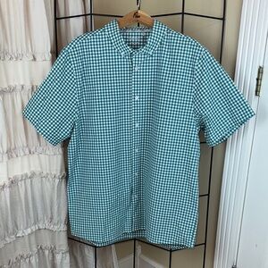 Walter Hagen Green & White Golf Shirt Short Sleeve Button Down Gingham XL NWT